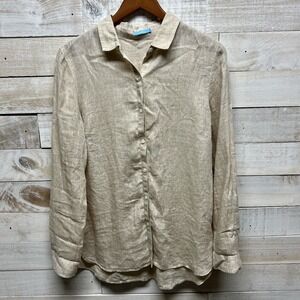 J  McLaughlin Britt Linen Top Womens Medium Beige Button Up Lagenlook Resort